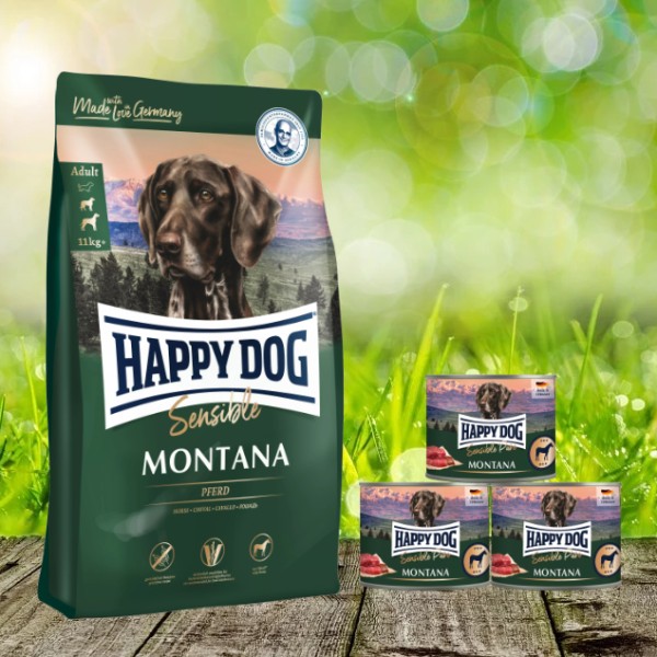 Happy Dog Montana 10 kg + Sensible Pure Montana 3 x 200 g geschenkt (alternativ zum Soft Snack)
