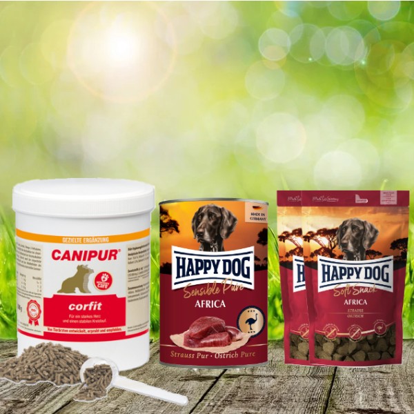 Canipur corfit 500 g + 2 HD Soft Snack Africa + 1 HD Sensible Pure Africa (Strauß) 400 g
