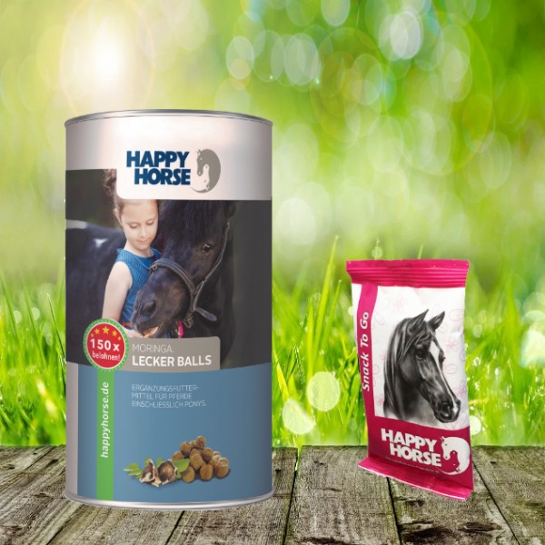 Happy Horse Lecker Balls Moringa 4 x 300 Gramm + Happy Horse Snack to go 6 x 100 Gramm geschenkt