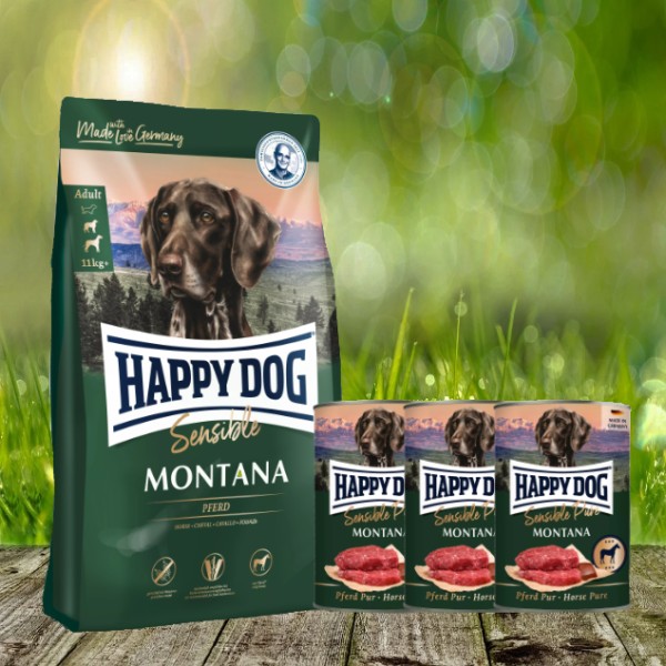 Happy Dog Supreme Montana 10 kg + Happy Dog Sensible Pure Montana 3 x 400 g - verlängerte Lieferzeit