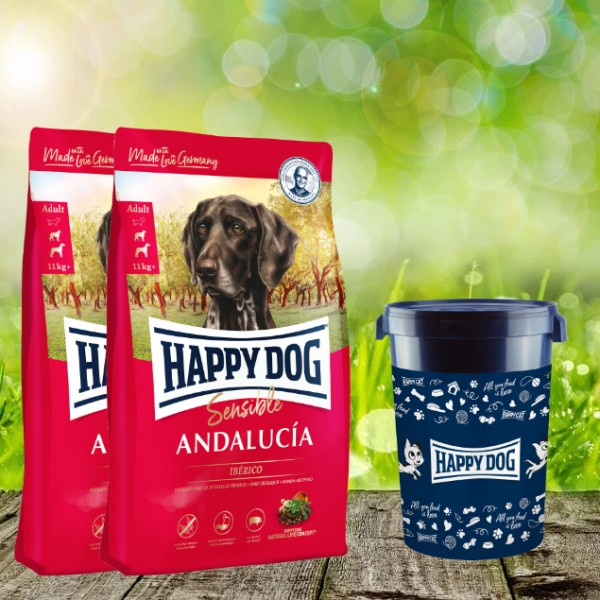 Happy Dog Supreme Sensible Andalucia 2 x 11 kg inkl. Happy Dog Futtertonne 43 Liter