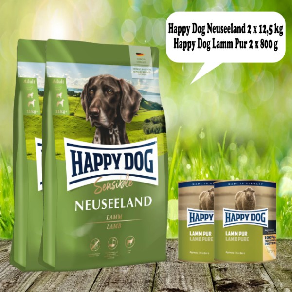 Happy Dog Sensible Neuseeland 2 x 12,5 kg plus Happy Dog Dose Lamm pur 2 x 800 g geschenkt