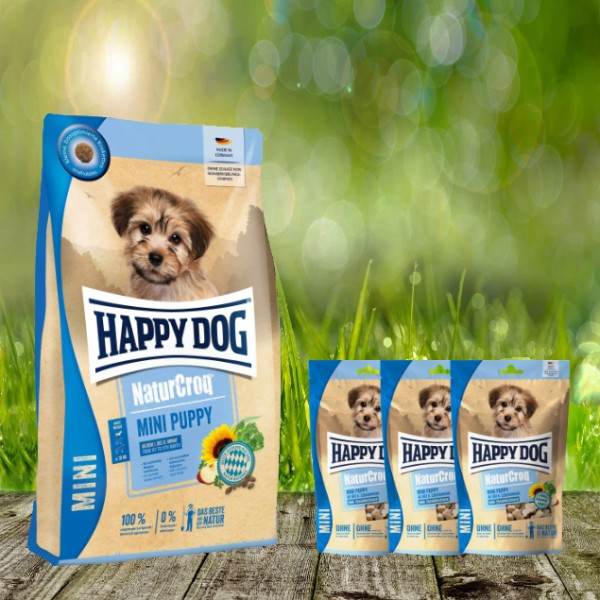 Happy Dog NaturCroq Mini Puppy 4 kg + Happy Dog NaturCroq Mini Puppy Trainingssnack 3 x 100 g