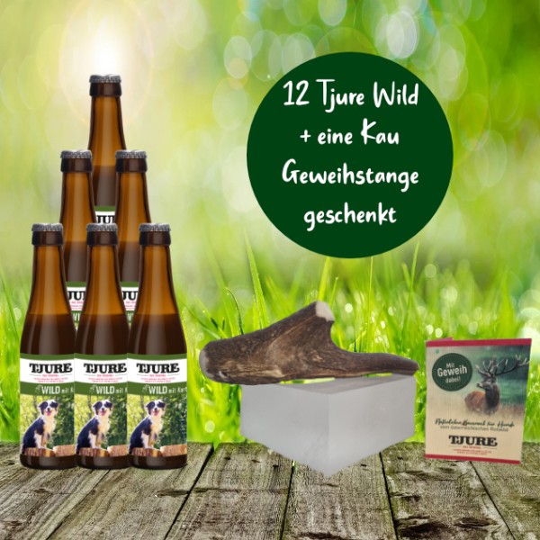 TJURE für Hunde - Wild/Hirsch und Kartoffel 12 x 220 ml + Kau Geweihstange vom Rotwild geschenkt