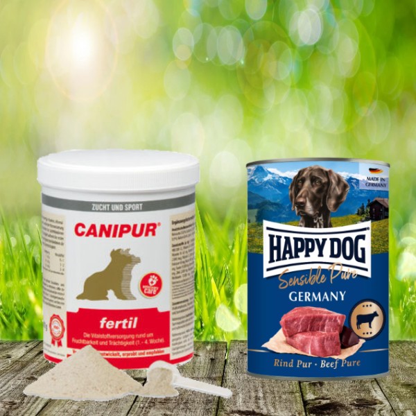 Canipur fertil 500 g + 400g Happy Dog Sensible Pure Germany (Rind) geschenkt