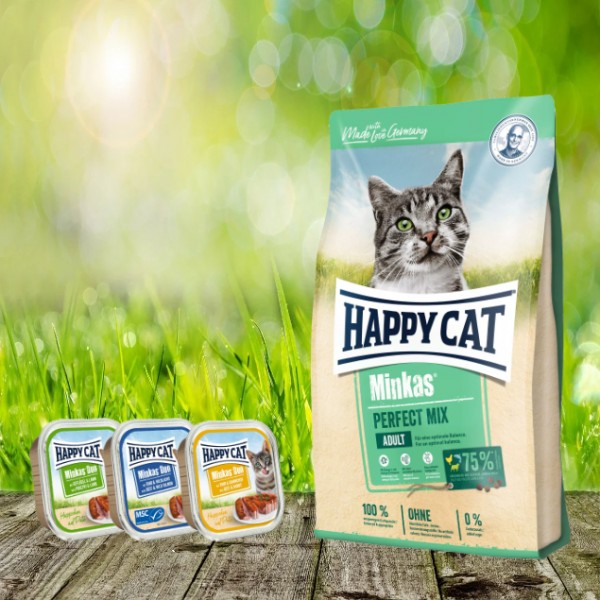 Happy Cat Minkas Perfect Mix Geflügel, Fisch & Lamm + 3 x 100 gr Happy Cat Duo Menü geschenkt