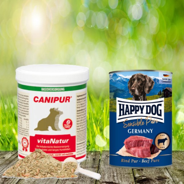 Canipur vitaNatur 500 g + 400g Happy Dog Sensible Pure Germany (Rind) geschenkt