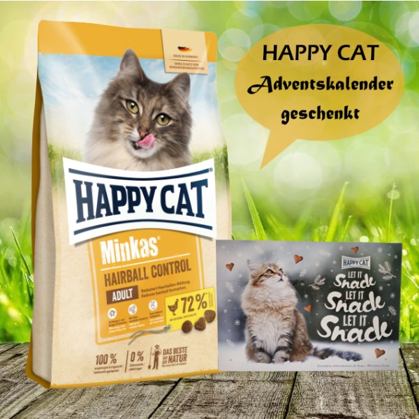 Happy Cat Minkas Hairball Control Geflügel 10 kg + Happy Cat Adventskalender 2022 geschenkt