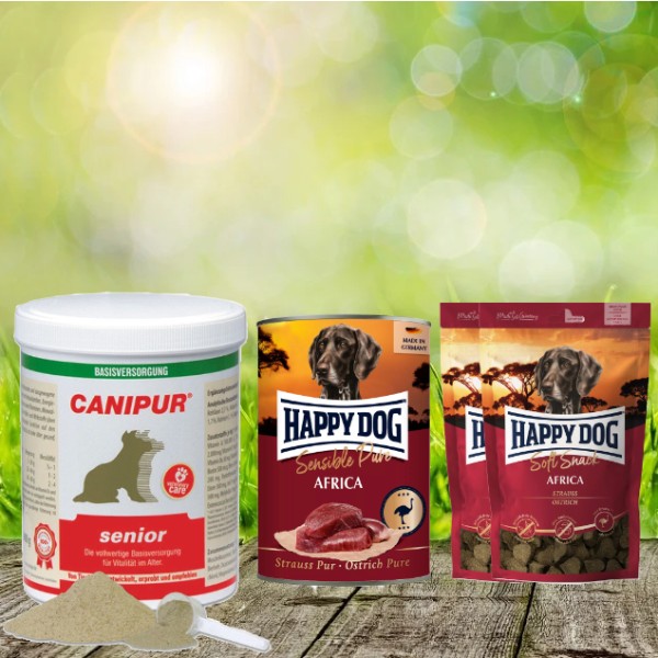 Canipur senior 500 g + 2 HD Soft Snack Afrika + 1 HD Sensible Pure Africa (Strauß) 400 g