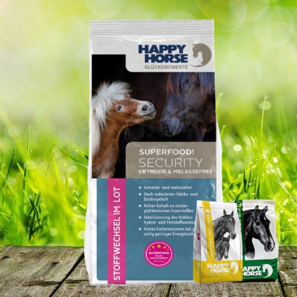 Happy Horse Superfood "Security - Getreide- & Melassefrei" 14 kg + 2 x 1 Kg Happy Horse Lecker Snack
