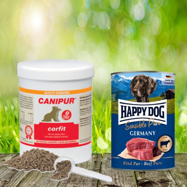 Canipur corfit 150g + 400g Happy Dog Sensible Pure Germany (Rind) geschenkt