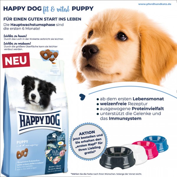 Happy Dog fit & vital Puppy (ehemals Happy Dog Baby Original) 10 kg + Futternapf geschenkt