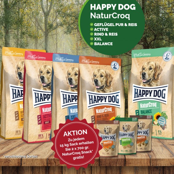 Aktion Happy Dog Naturcroq Balance 15 kg + 2 x 700 g NaturCroq Snack geschenkt