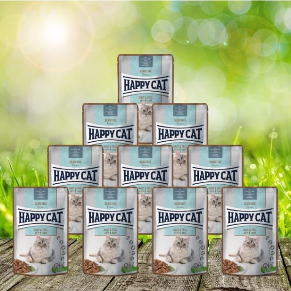 Happy Cat Meat in Sauce Pouches Sensitive Haut & Fell 24 x 85 g