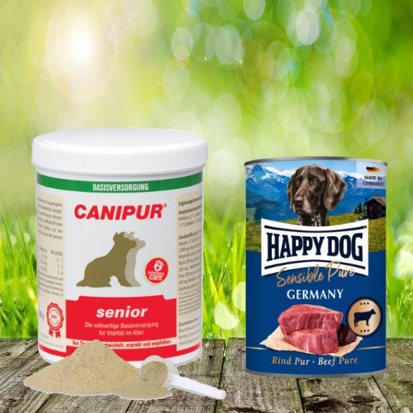 Canipur senior 1000 g+ 400 g Happy Dog Sensible Pure Germany (Rind) geschenkt