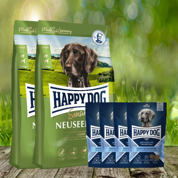 Happy Dog Supreme Sensible Neuseeland 2 x 12,5 kg + Happy Dog Care Snack Arthro Fit 4 x 100 g *gesch
