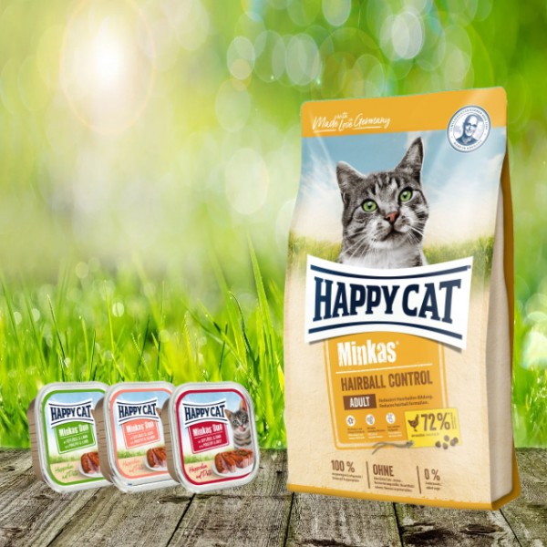 Happy Cat Minkas Hairball Control Geflügel 10 kg + 3 x 100 gr Happy Cat Duo Menü geschenkt