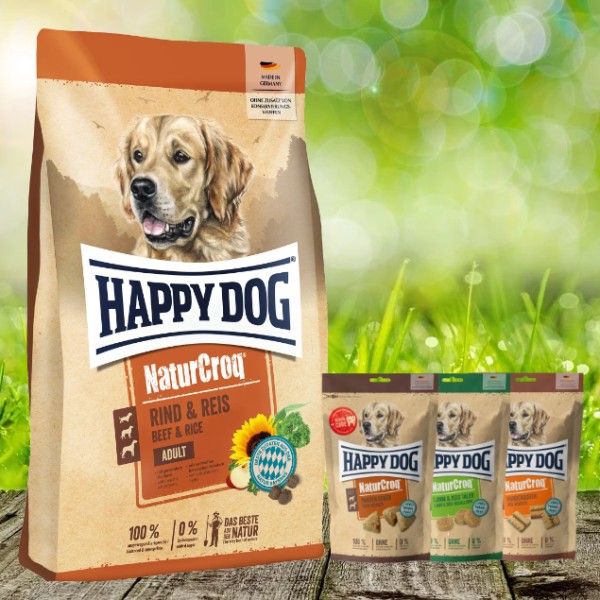 Aktion Happy Dog Naturcroq Rind & Reis 15 kg + 2 x 700 g NaturCroq Snack geschenkt