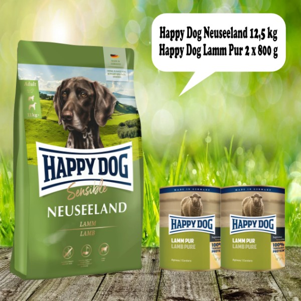 Happy Dog Sensible Neuseeland 12,5 kg plus Happy Dog Dose Lamm pur 2 x 800 g geschenkt