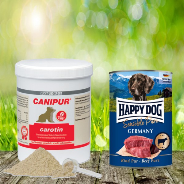 Canipur carotin 150 g + 400 g Happy Dog Sensible Pure Germany (Rind) geschenkt