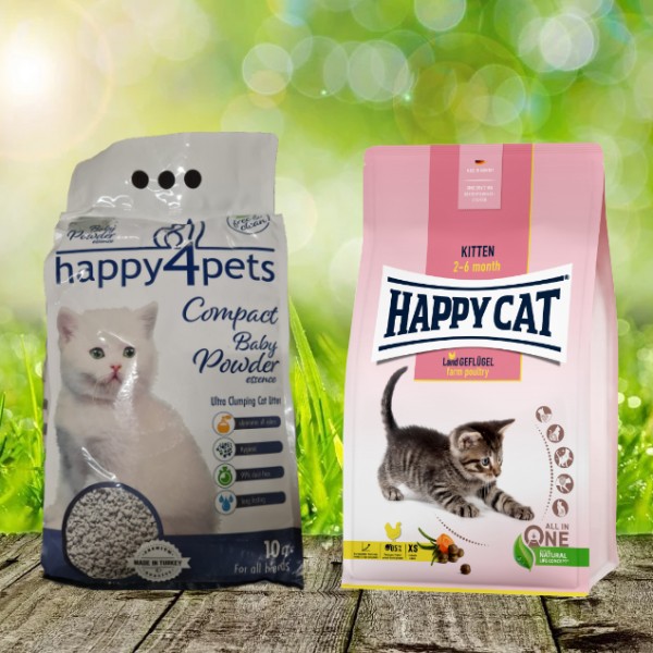 Happy Cat Young Kitten Land-Geflügel 4 kg - Happy4Pets Katzenstreu 10 Liter geschenkt