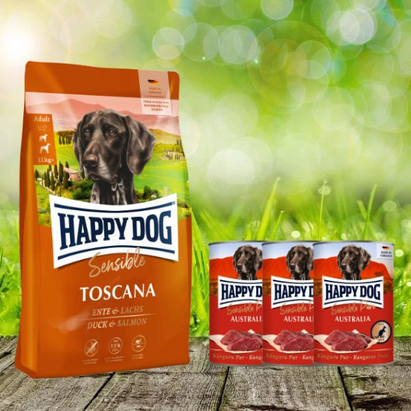 Happy Dog Supreme Sensible Toscana 12,5 kg + Happy Dog Sensible Pure Australia 3 x 400 g