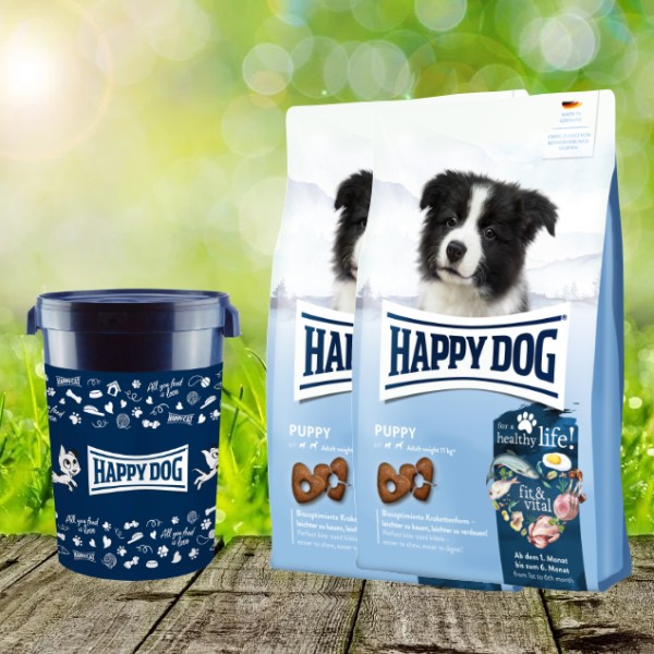 Happy Dog fit & vital Puppy 2 x 10kg + Happy Dog Futtertonne 43 Liter *geschenkt*