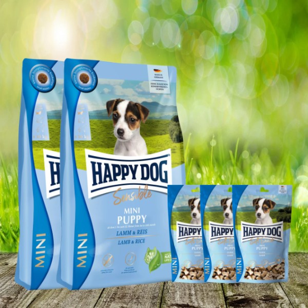Happy Dog Sensible Mini Puppy 2 x 4 kg + Happy Dog Sensible Mini Soft Snack Puppy 3 x 100 g