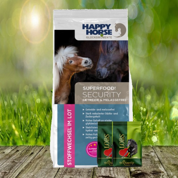 Happy Horse Superfood "Security - Getreide- & Melassefrei" 14 kg + St. Hippolyt Lobs Belohnungswürfe