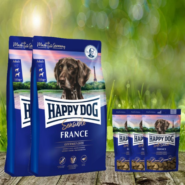 22 kg Happy Dog Supreme France 2 x 11 kg + 3 x 100 g. Happy Dog Soft Snack France geschenkt