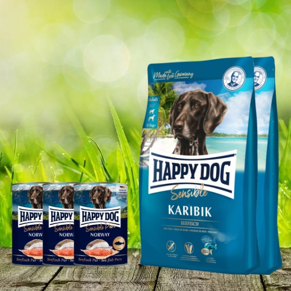 Happy Dog Supreme Sensible Karibik 2 x 11 kg + Happy Dog Sensible Pure Norway 3 x 400 g