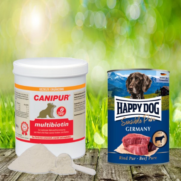Canipur multibiotin 150 g + 400g Happy Dog Sensible Pure Germany (Rind) geschenkt