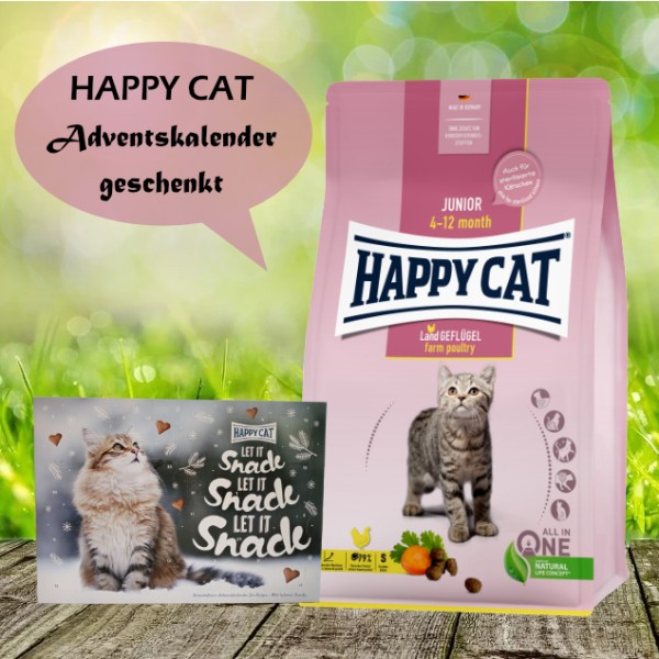 Happy Cat Young Junior Land-Geflügel 10 kg + Happy Cat Adventskalender 2022 geschenkt