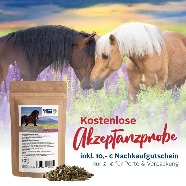 Futterprobe Happy Horse Lieblings Müsli Wiese u. Feld 100 gr. "Kostenlose akzeptanzprobe"
