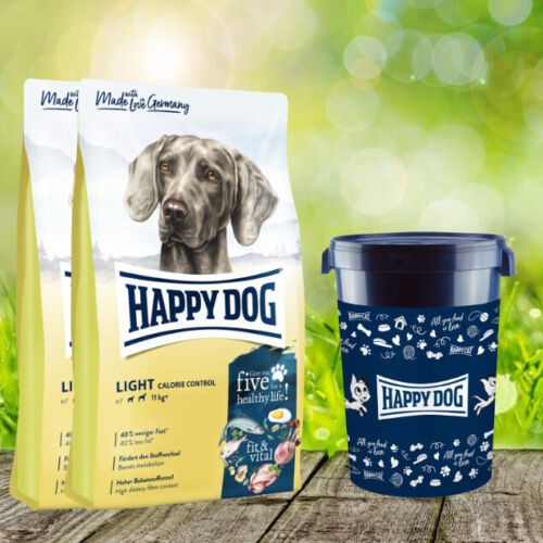 Happy Dog Fit & Vital Light Calorie Control 2 x 12 kg + Happy dog Futtertonne 43 Liter *geschenkt*
