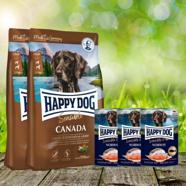 Happy Dog Supreme Sensible Canada 2 x 11 kg + Happy Dog Sensible Pure Norway 3 x 400 g